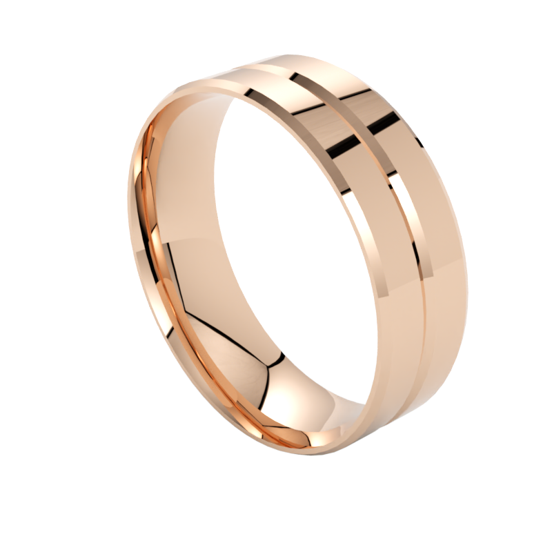 Płaskie szerokie fazowane obrączki ślubne różowe złoto